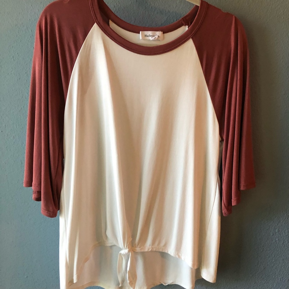 Ivory & rose tie-front baseball tee